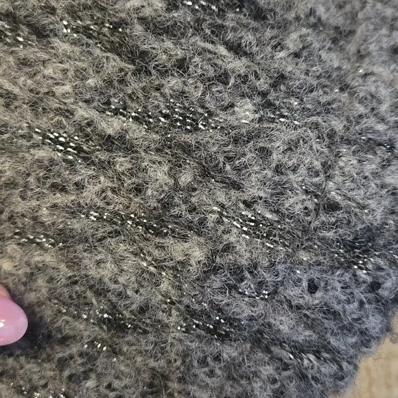 RARE Gray Metallic Accent Cardigan Sweater with Feather Accent Trim - Picture 9 of 16